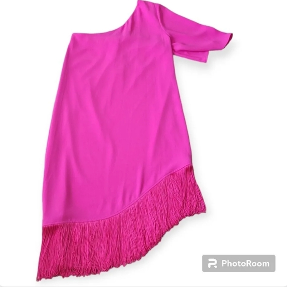 NWT Trina Turk Women's Dress Midi Pink Asymmetrical Fringe-Hem Sz S - Picture 8 of 15
